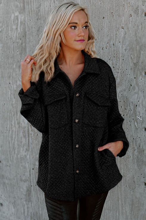 Lattice Texture Retro Flap Pocket Button Shacket